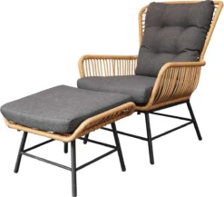 BUITEN Living Dex Wicker Loungestoel Tuin Incl. Wicker Voetenbank | Wicker + Aluminium | Bamboe Antraciet -Tuinmeubelseries Winkel 1200x1056
