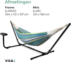Vita5 Hangmat Met Standaard – 2 Persoons – Incl. Bekerhouder – 205kg Draaggewicht – Groen/Blauw -Tuinmeubelseries Winkel 1200x1063 2