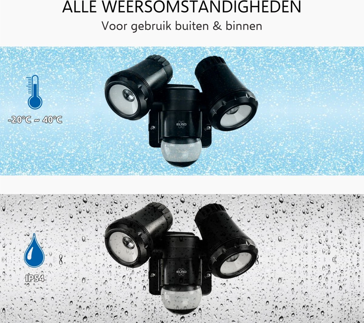 ELRO LF80 2-Kops LED Buitenlamp met Bewegingsmelder - 2x10W – 1400lm – IP54 Waterdicht - Zwart ELRO LF80 2-Kops LED Buitenlamp Met Bewegingsmelder - 2x10W – 1400lm – IP54 Waterdicht - Zwart -Tuinmeubelseries Winkel 1200x1064 4