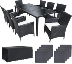 Tectake - Tuinmeubelset - 8 Persoons - Zwart