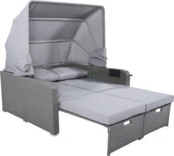 Polyrattan Patio Rieten Meubels Set Voor 2 Personen-Outdoor Rattan Sofa Set Met Intrekbare Luifel-lounge Bank-PE Rotan Loveseat Voor Achtertuin Veranda Tuin Zwembad Balkon-grijs -Tuinmeubelseries Winkel 1200x1078