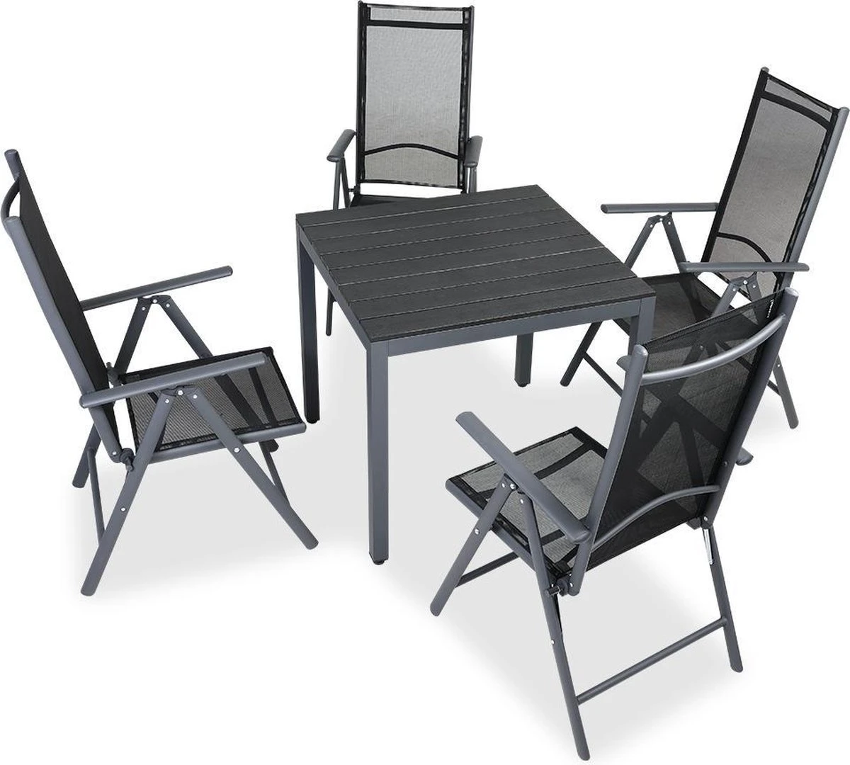 Tuinset 4 + 1 Klapstoelen Tuintafel – Aluminium 80x80cm - Grijs Tuinset 4 + 1 Klapstoelen Tuintafel – Aluminium 80x80cm - Grijs -Tuinmeubelseries Winkel 1200x1080 2