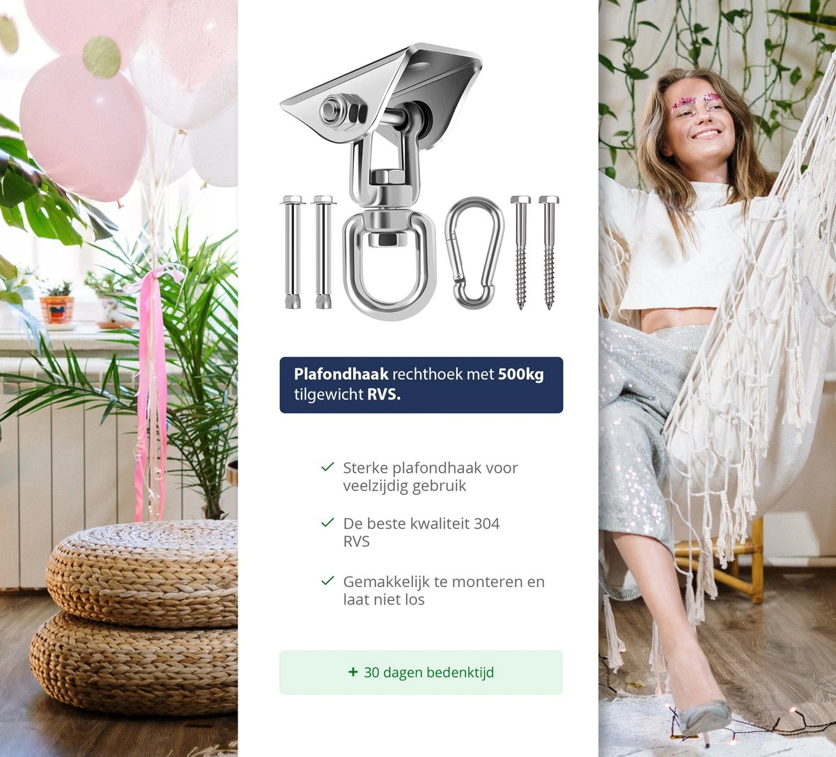 Plafondhaak - Ophangen bokszak, schommel en hangstoel - Ophangsysteem - Ophanghaak - Plafondbeugel - RVS – 500kg tilgewicht Plafondhaak - Ophangen Bokszak, Schommel En Hangstoel - Ophangsysteem - Ophanghaak - Plafondbeugel - RVS – 500kg Tilgewicht -Tuinmeubelseries Winkel