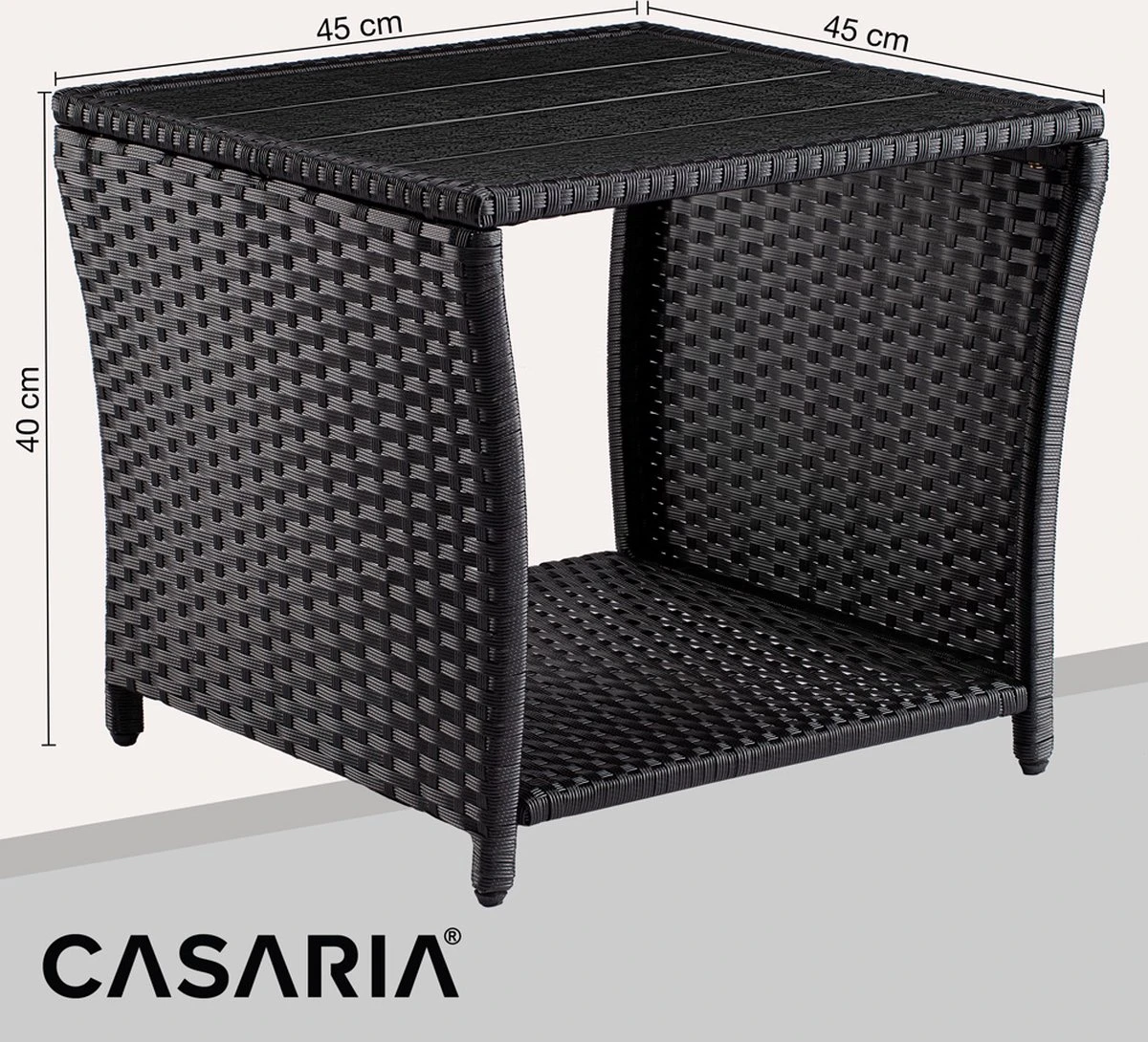 Casaria Polyrattan Bijzettafel - WPC Tafelblad 45x45x40cm – Zwart Casaria Polyrattan Bijzettafel - WPC Tafelblad 45x45x40cm – Zwart -Tuinmeubelseries Winkel
