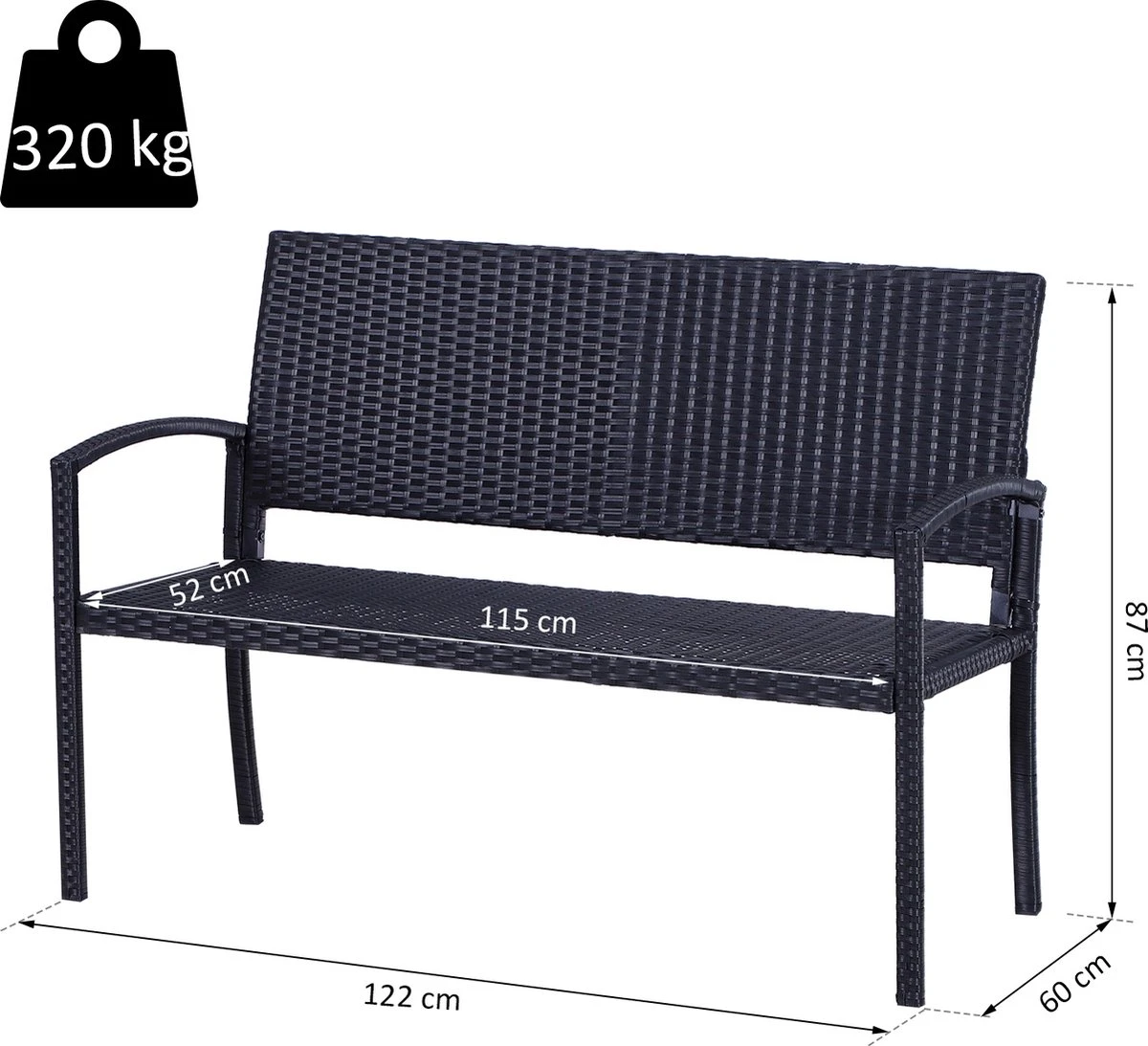 Outsunny Polyrotan tuinbank 2-zits parkbank bank staal zwart 867-022 Outsunny Polyrotan Tuinbank 2-zits Parkbank Bank Staal Zwart 867-022 -Tuinmeubelseries Winkel