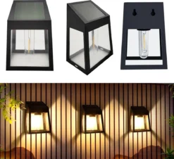 2+2 Gratis - Solar Gloeilamp - Wandlamp - Muur Licht - Voordeur Lamp -