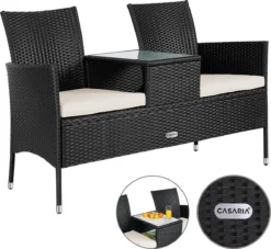 Casaria Polyrattan Tuinbank - Incl. Kussen - 143x55x88 Cm Zwart -Tuinmeubelseries Winkel 1200x1101 1