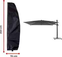 Luxe Parasolhoes Met Rits En Stok Voor Zweefparasol | 265 X 70 Cm | Waterdicht | Rits En Stok | Geschikt Voor Parasol Van 300 Cm | Zwart