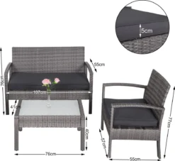 Casaria Polyrattan Loungeset – 2 Stoelen 1 Bank 1 Tafel - Antraciet -Tuinmeubelseries Winkel 1200x1104 4