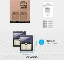 Auronic Buitenlamp - Zonne-energie - 2 Stuks - Bewegingssensor - 97 LED's - Wandlamp - IP65 - Zwart -Tuinmeubelseries Winkel 1200x1113 4