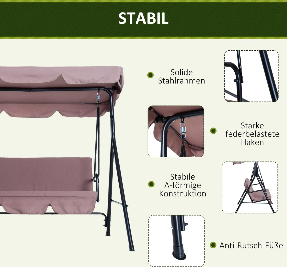 Outsunny Hollywoodschommel 3-zits tuinschommel schommelbank met dak 3 kleuren 84A-054 Outsunny Hollywoodschommel 3-zits Tuinschommel Schommelbank Met Dak 3 Kleuren 84A-054 -Tuinmeubelseries Winkel