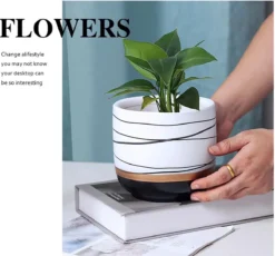 Bloempotten Binnen - Keramiek - Gouden Rand - Bloempot Buiten - Afvoergat 24 Cm - Wit Zwart – Groot -Tuinmeubelseries Winkel 1200x1118 5