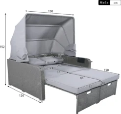 Polyrattan Patio Rieten Meubels Set Voor 2 Personen-Outdoor Rattan Sofa Set Met Intrekbare Luifel-lounge Bank-PE Rotan Loveseat Voor Achtertuin Veranda Tuin Zwembad Balkon-grijs -Tuinmeubelseries Winkel 1200x1130