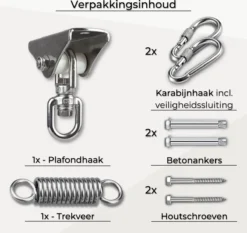 LFSY - Ophangsysteem - Universele Plafondhaak - Hangstoelen Binnen & Buiten - Ophanghaak – Bokszakken - Verandastoel - Zware Veer - RVS – 450kg – M8 -Tuinmeubelseries Winkel 1200x1131 2