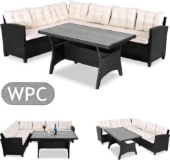 Casaria Polyrattan Tuinset - 15 Delig Voor 6 Personen – Crème Zwart -Tuinmeubelseries Winkel 1200x1131 8