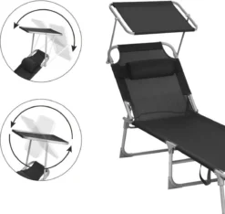 Ligstoel Met Hoofdsteun En Zon Bescherming Verstelbare Rugleuning Inklapbaar Donker Grijs Ligbed Tuin -Tuinmeubelseries Winkel 1200x1137