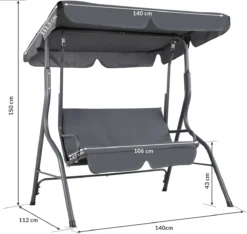 Merkloos Casaria Hollywood Schommel - Antraciet - Incl. Zonnekap -Tuinmeubelseries Winkel 1200x1139 1