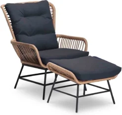 BUITEN Living Dex Wicker Loungestoel Tuin Incl. Wicker Voetenbank | Wicker + Aluminium | Bamboe Antraciet -Tuinmeubelseries Winkel 1200x1139