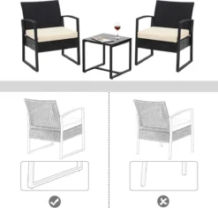 Songmics Tuinmeubelset, 3-delige Set, Van Polyrotan, Voor Outdoor, Terras, Balkon, Tuin, Eenvoudige Montage, Bijzettafel En 2 Stoelen, Zwart-beige -Tuinmeubelseries Winkel 1200x1143 4