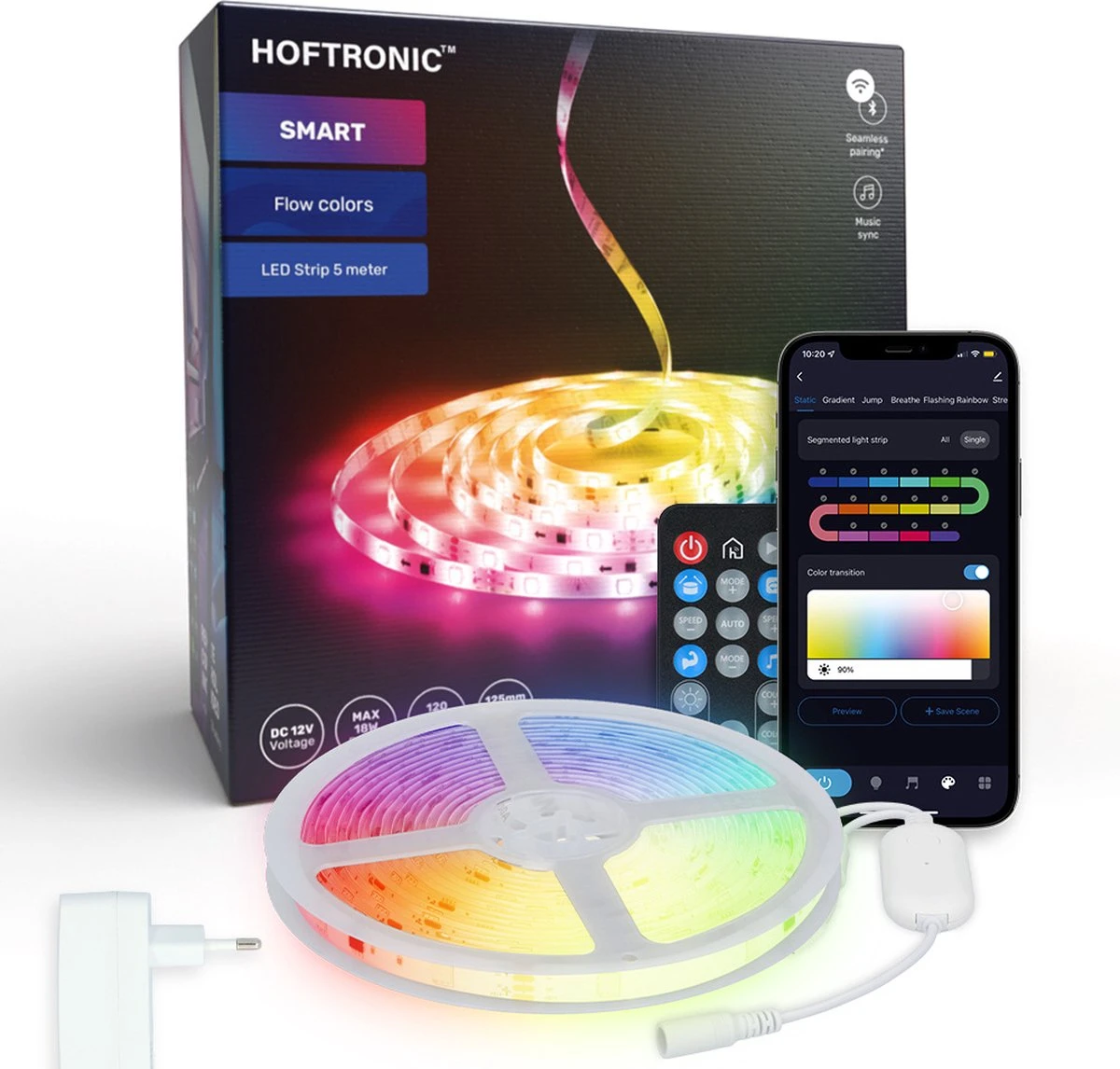 HOFTRONIC - Smart LED Strip 5m - RGB Flow Colors - WiFi + Bluetooth - 16,5 miljoen kleuren met 120 LEDs - Music Sync - Met afstandsbediening - Zelfklevend - Voor Google Home, Amazon Alexa en Siri HOFTRONIC - Smart LED Strip 5m - RGB Flow Colors - WiFi + Bluetooth - 16,5 Miljoen Kleuren Met 120 LEDs - Music Sync - Met Afstandsbediening - Zelfklevend - Voor Google Home, Amazon Alexa En Siri -Tuinmeubelseries Winkel 1200x1146 8