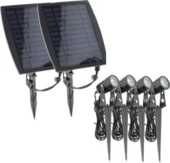 Proventa Longlife Solar LED Tuinspots Inclusief Zonnepanelen - 4 X LED Prikspot + 2 X Zonnepaneel