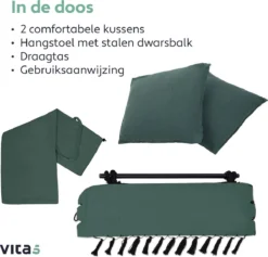 Vita5 XXL Hangstoel | Binnen&Buiten Hangnest | Incl. 2 Kussens En Boekenvak | Volwassenen&Kinderen | Hangmatstoel Tot 225kg | Donkergroen 7 Vita5 XXL Hangstoel | Binnen&Buiten Hangnest | Incl. 2 Kussens En Boekenvak | Volwassenen&Kinderen | Hangmatstoel Tot 225kg | Donkergroen -Tuinmeubelseries Winkel 1200x1152 3
