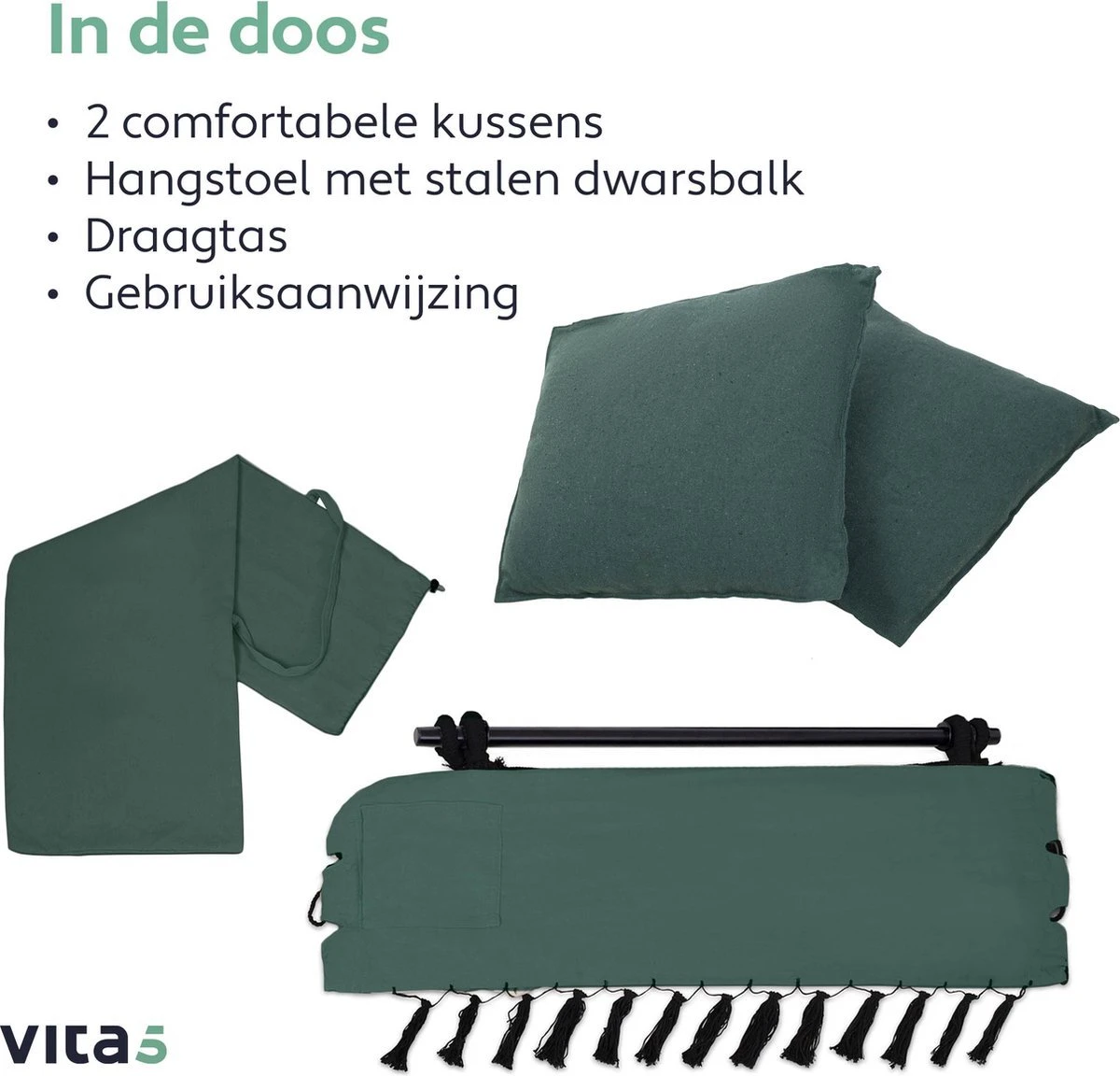 Vita5 XXL Hangstoel | Binnen&Buiten Hangnest | Incl. 2 Kussens en Boekenvak | Volwassenen&Kinderen | Hangmatstoel tot 225kg | Donkergroen Vita5 XXL Hangstoel | Binnen&Buiten Hangnest | Incl. 2 Kussens En Boekenvak | Volwassenen&Kinderen | Hangmatstoel Tot 225kg | Donkergroen -Tuinmeubelseries Winkel 1200x1152 3