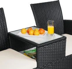 Casaria Polyrattan Tuinbank - Incl. Kussen - 143x55x88 Cm Zwart -Tuinmeubelseries Winkel 1200x1155 1