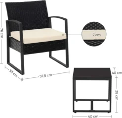 Songmics Tuinmeubelset, 3-delige Set, Van Polyrotan, Voor Outdoor, Terras, Balkon, Tuin, Eenvoudige Montage, Bijzettafel En 2 Stoelen, Zwart-beige -Tuinmeubelseries Winkel 1200x1157 6