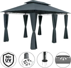 Casaria Paviljoen Topas 3x4m - UV-bescherming 50+ - Antraciet -Tuinmeubelseries Winkel 1200x1160