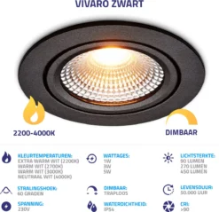 Ledisons LED Inbouwspots Zwart Met Driver - Dimbaar Kantelbaar IP54 3W 2700K Warm Wit Licht 240V 60 Stralingshoek >90 CRI Traploos Dimmen - Vivaro Zwart - Slechts 23MM Inbouwdiepte! 5 Jaar Garantie Energieverbruik: A++ -Tuinmeubelseries Winkel 1200x1160 7
