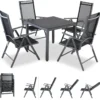 Tuinset 4 + 1 Klapstoelen Tuintafel – Aluminium 80x80cm - Grijs