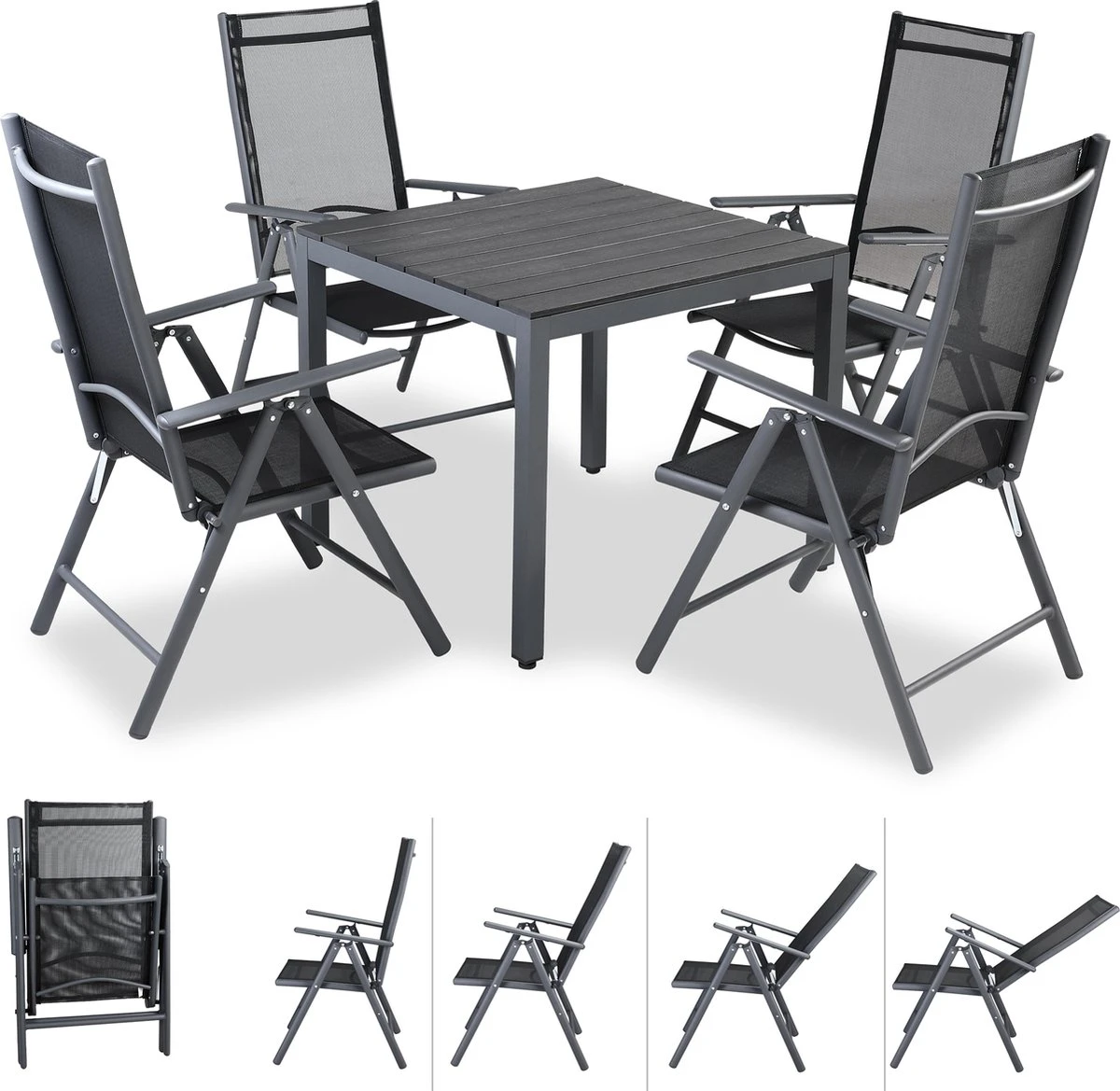 Tuinset 4 + 1 Klapstoelen Tuintafel – Aluminium 80x80cm - Grijs Tuinset 4 + 1 Klapstoelen Tuintafel – Aluminium 80x80cm - Grijs -Tuinmeubelseries Winkel 1200x1169 1