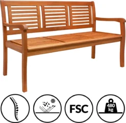 Casaria Tuinbank - FSC®-Gecertificeerd Eucalyptushout - 153cm Bruin -Tuinmeubelseries Winkel 1200x1176 2