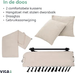 Vita5 XXL Hangstoel | Binnen&Buiten Hangnest | Incl. 2 Kussens En Boekenvak | Volwassenen&Kinderen | Hangmatstoel Tot 225kg | Beige 7 Vita5 XXL Hangstoel | Binnen&Buiten Hangnest | Incl. 2 Kussens En Boekenvak | Volwassenen&Kinderen | Hangmatstoel Tot 225kg | Beige -Tuinmeubelseries Winkel 1200x1178 1