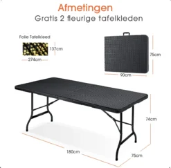 Lenx Klaptafel - Inklapbare Tafel - Opvouwbare Tuintafel - Vouwtafel - Inclusief Handvat En 2 Tafelkleden - 180x75x74cm - 6 Tot 8 Personen 4 Lenx Klaptafel - Inklapbare Tafel - Opvouwbare Tuintafel - Vouwtafel - Inclusief Handvat En 2 Tafelkleden - 180x75x74cm - 6 Tot 8 Personen -Tuinmeubelseries Winkel 1200x1179 1