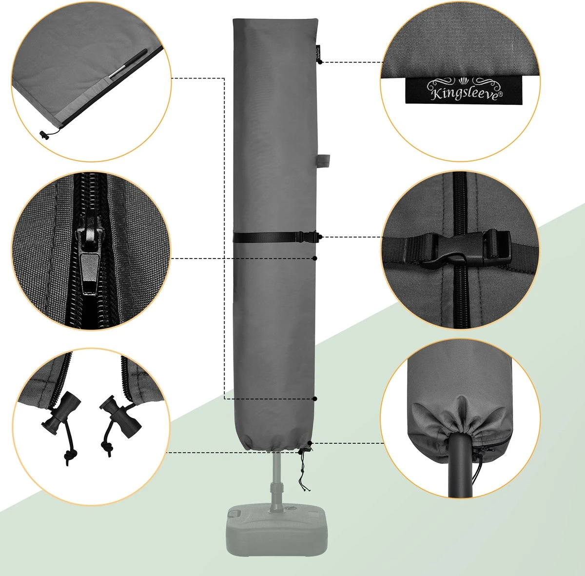 Kingsleeve Parasolhoes tot Ø 330cm - Weerbestendig Robuust - Grijs Kingsleeve Parasolhoes Tot Ø 330cm - Weerbestendig Robuust - Grijs -Tuinmeubelseries Winkel