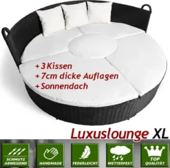 Casaria Polyrattan Zonne-Eiland Ø185cm – Incl. Kussens - Zwart Crème -Tuinmeubelseries Winkel 1200x1184 4