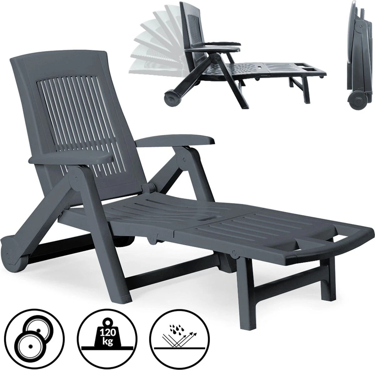 Casaria Ligstoel Zircone – Verstelbaar/Wielen tot 120 kg – Antraciet Casaria Ligstoel Zircone – Verstelbaar/Wielen Tot 120 Kg – Antraciet -Tuinmeubelseries Winkel