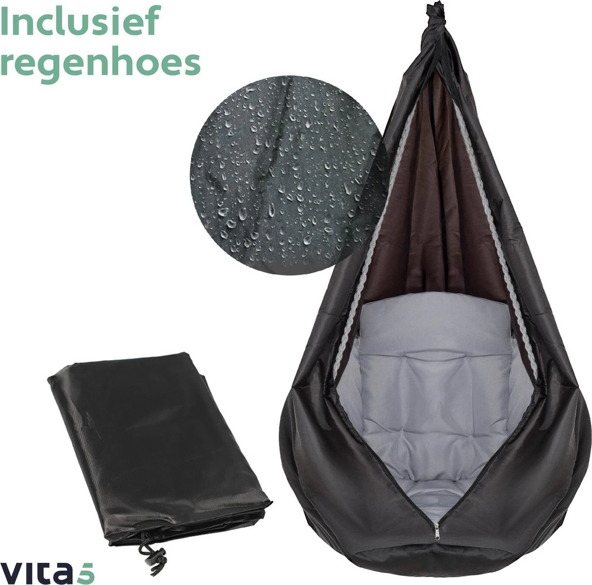 Vita5 Macramé Hangstoel - Voor Binnen en Buiten - Zonder Standaard - Incl. Kussen, Boekenvak en Beschermhoes - Tot 150kg - Grijs Vita5 Macramé Hangstoel - Voor Binnen En Buiten - Zonder Standaard - Incl. Kussen, Boekenvak En Beschermhoes - Tot 150kg - Grijs -Tuinmeubelseries Winkel 1200x1185 2
