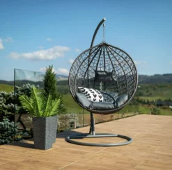 Bircim Hangstoel Ei/Egg-Vorm Met Dikke Kussens - Voor Binnen En Buiten - Incl. Standaard, Onderstel & Kussens - Antraciet -Tuinmeubelseries Winkel 1200x1187 1