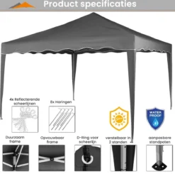 Easy Up Partytent - Partytent - Paviljoen - Partytent Opvouwbaar - Partytent 3x3 - Partytent Met Zijwanden - Inclusief Trolley - Waterdicht - UV 50+ Bescherming - Met Ramen - 16 Kg - Staal - Antraciet - 300 X 300 Cm -Tuinmeubelseries Winkel 1200x1191 10