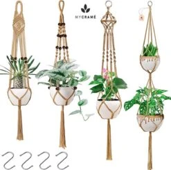 5 Stuks Jute Macrame Plantenhangers - Boho Handgeweven Katoen Hangpot Voor Binnen/Buiten - Hangende Bloempot Met Kralen - Macramé Touw/Koord Hangplant Houder - Bohemian Wandhanger Decoratie - Plant Hanger - Verticale Tuin Bloempothouder Planthanger -Tuinmeubelseries Winkel 1200x1191 17