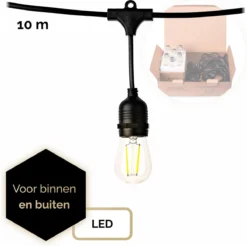 QHouse® Basic Black Lichtsnoer – Lichtslinger - Tuinverlichting - Tuinverlichting LED Buiten - Prikkabel – 10 Meter - E-27 Fitting - Zwart