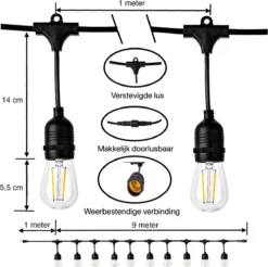 QHouse® Basic Black Lichtsnoer – Lichtslinger - Tuinverlichting - Tuinverlichting LED Buiten - Prikkabel – 10 Meter - E-27 Fitting - Zwart -Tuinmeubelseries Winkel 1200x1194 11