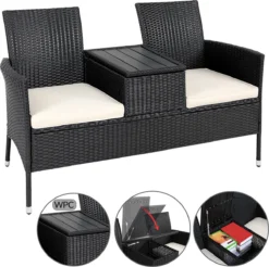 Casaria Tuinbank Polyrattan – 2 Zitter Incl. Tafel & Kussens – Zwart -Tuinmeubelseries Winkel 1200x1197 14