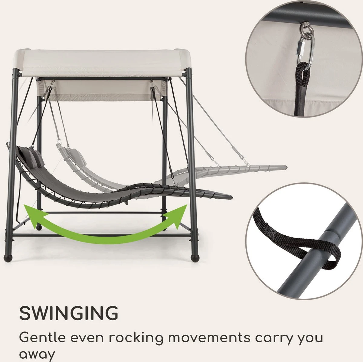 Blumfeldt Palermo schommelbank - Hollywoodschommel 130 x 207 cm - Ligbed met dak - Schommelstoel voor 2 personen - Tuinbank inclusief nekkussens - Stalen frame en polyester dak - Grijs Blumfeldt Palermo Schommelbank - Hollywoodschommel 130 X 207 Cm - Ligbed Met Dak - Schommelstoel Voor 2 Personen - Tuinbank Inclusief Nekkussens - Stalen Frame En Polyester Dak - Grijs -Tuinmeubelseries Winkel 1200x1197 6