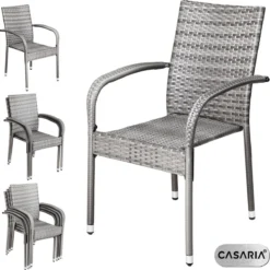 Casaria Polyrattan Tuinstoelen – 4 Stuks Stapelbaar – Grijs -Tuinmeubelseries Winkel 1200x1198 5