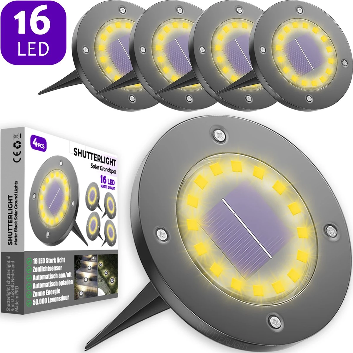 Shutterlight® 16 LED Solar Grondspot - Tuinverlichting - Zonlichtsensor - Zonne-energie - Matte Zwart - Warm Wit Licht - 4 Stuks - Buiten Shutterlight® 16 LED Solar Grondspot - Tuinverlichting - Zonlichtsensor - Zonne-energie - Matte Zwart - Warm Wit Licht - 4 Stuks - Buiten -Tuinmeubelseries Winkel 1200x1198 54