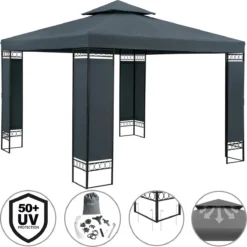 Casaria Paviljoen Lorca 3x3m - UV-bescherming 50+ Metaal - Antraciet -Tuinmeubelseries Winkel 1200x1198 7